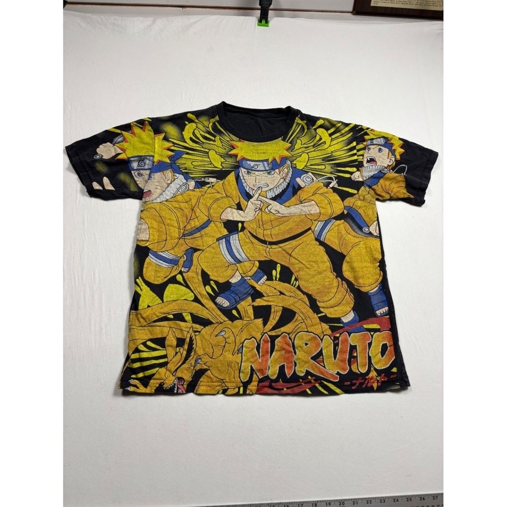 Naruto Anime Graphic T Shirt Men's XL Black AOP Short Sleeve Colorful